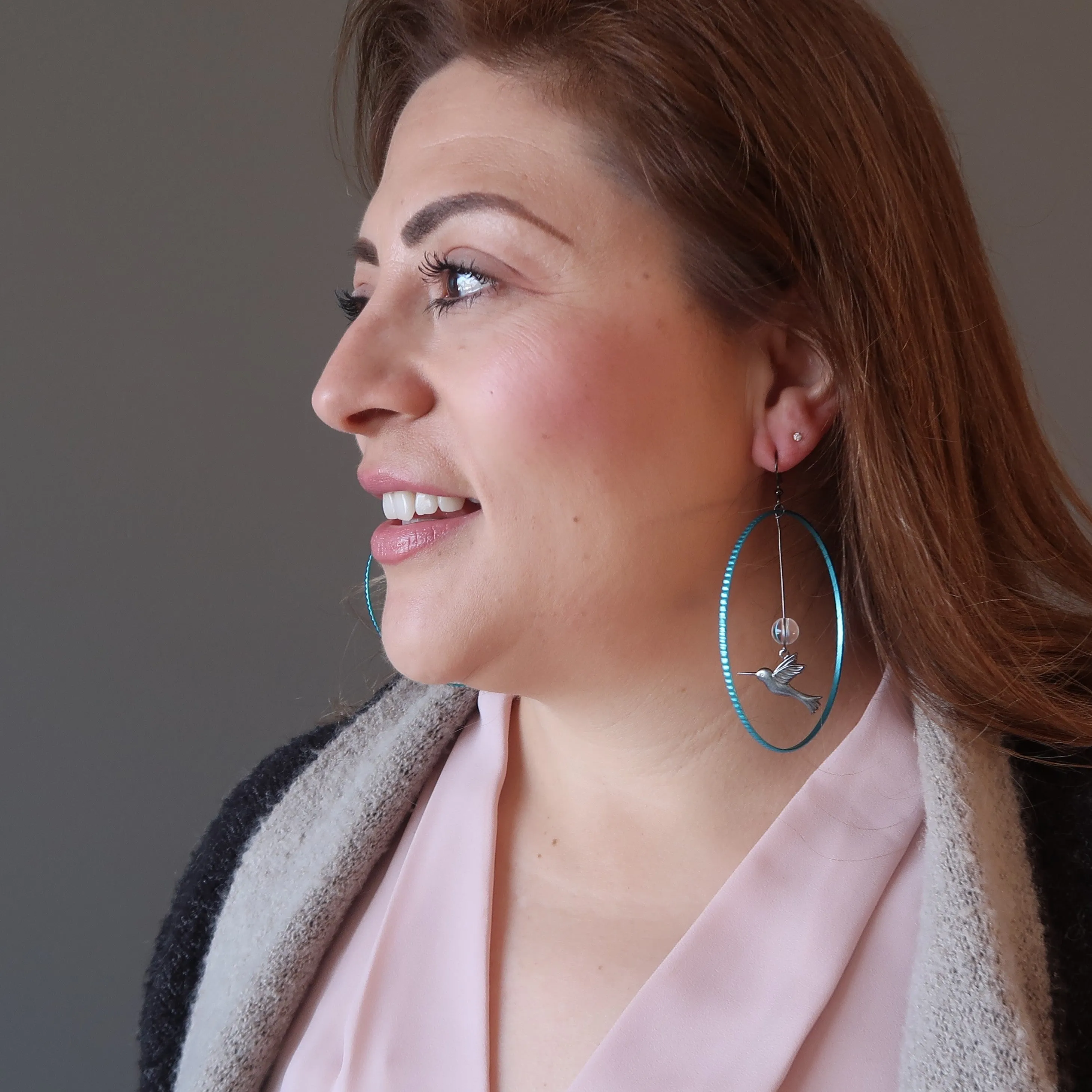 Clear Quartz Earrings Hummingbird Free Living Big Blue Hoops