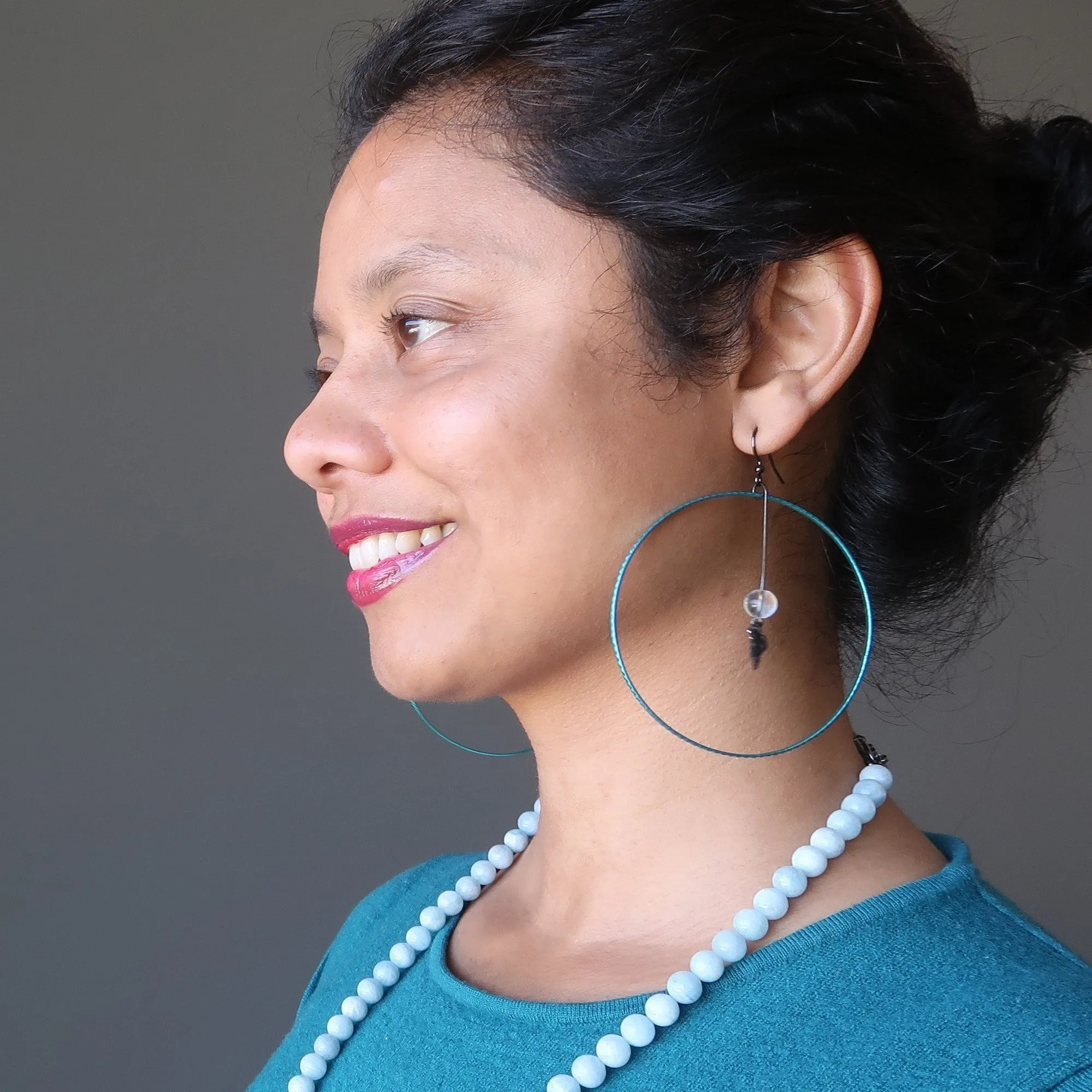 Clear Quartz Earrings Hummingbird Free Living Big Blue Hoops