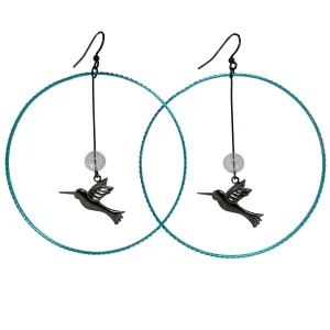 Clear Quartz Earrings Hummingbird Free Living Big Blue Hoops