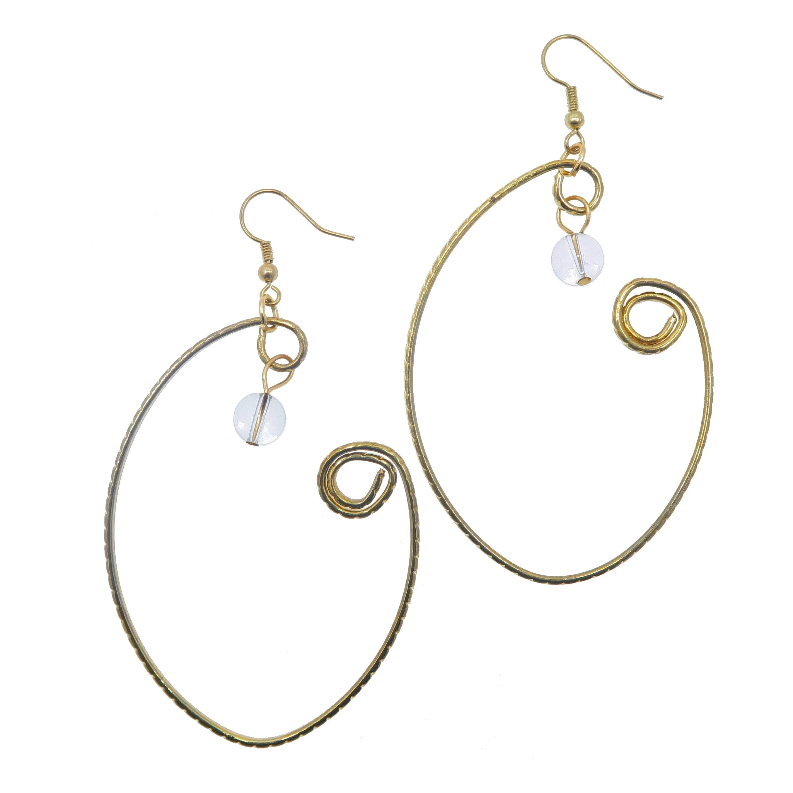 Clear Quartz Earrings Wrap of Royalty Curved Gold Hoop