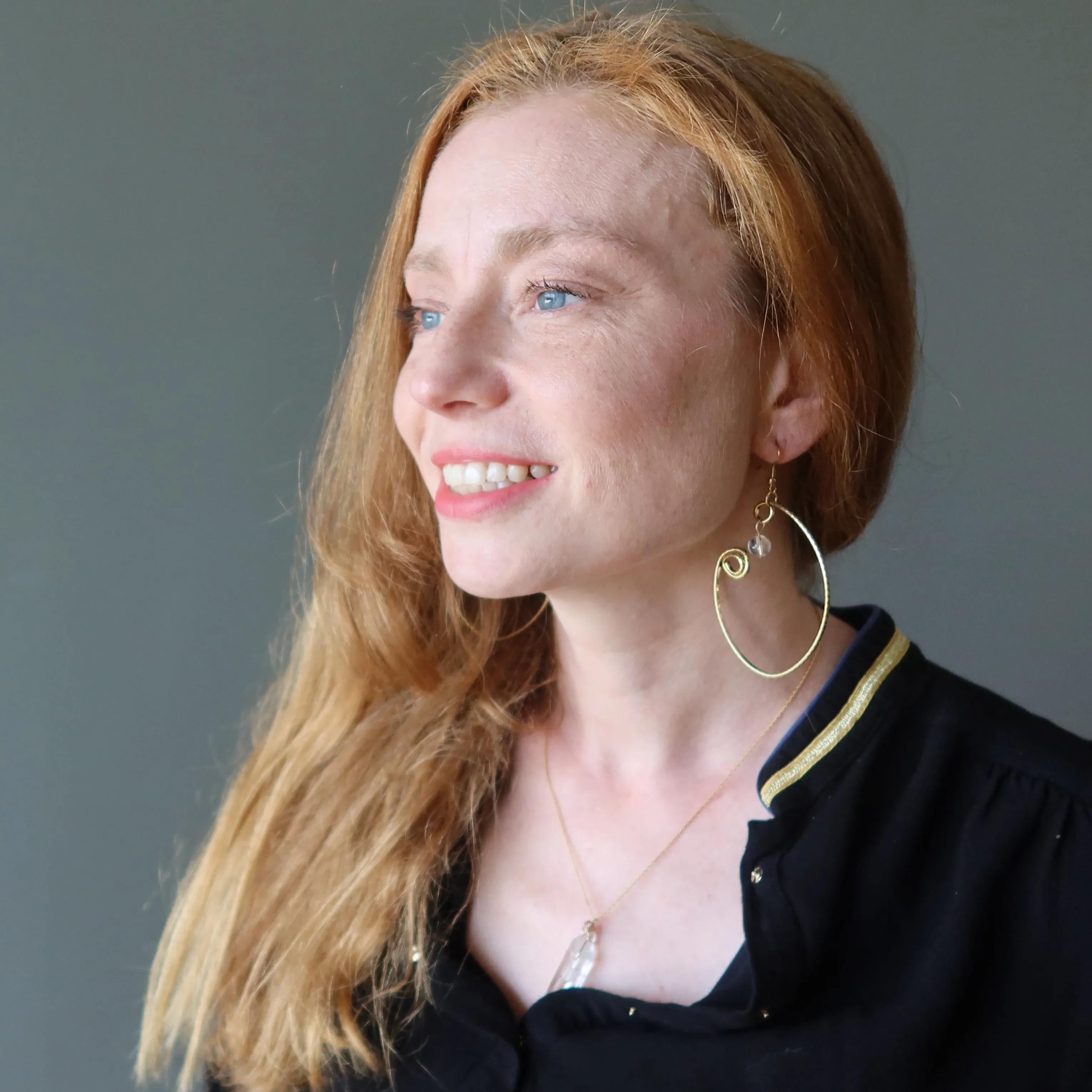 Clear Quartz Earrings Wrap of Royalty Curved Gold Hoop