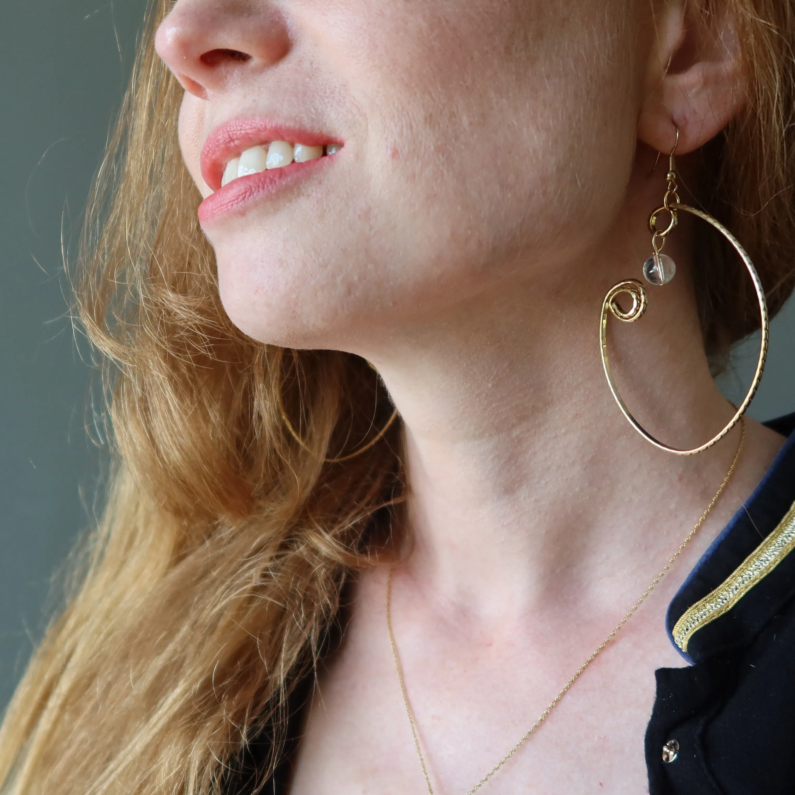 Clear Quartz Earrings Wrap of Royalty Curved Gold Hoop