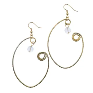 Clear Quartz Earrings Wrap of Royalty Curved Gold Hoop