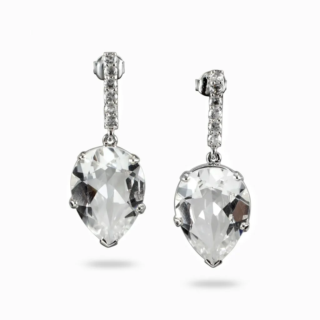 Clear Quartz with White Topaz Drop Earrings