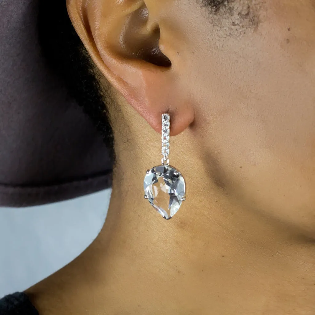Clear Quartz with White Topaz Drop Earrings