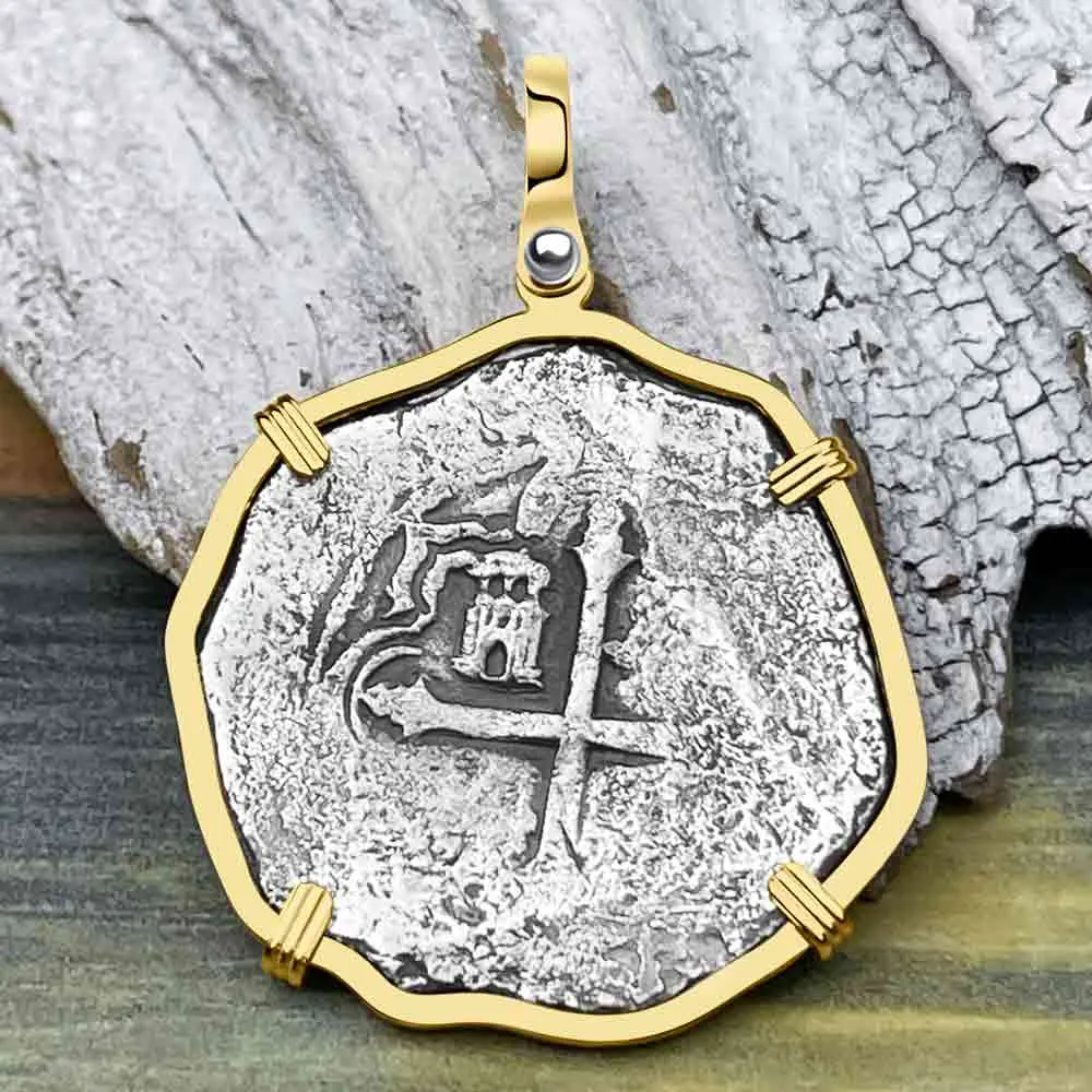 Concepcion Shipwreck 4 Reale Silver Piece of 8 14K Gold Pendant | Artifact #3003