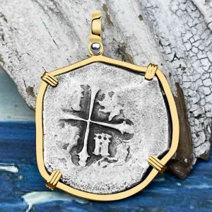 Concepcion Shipwreck 4 Reale Silver Piece of 8 14K Gold Pendant | Artifact #3004