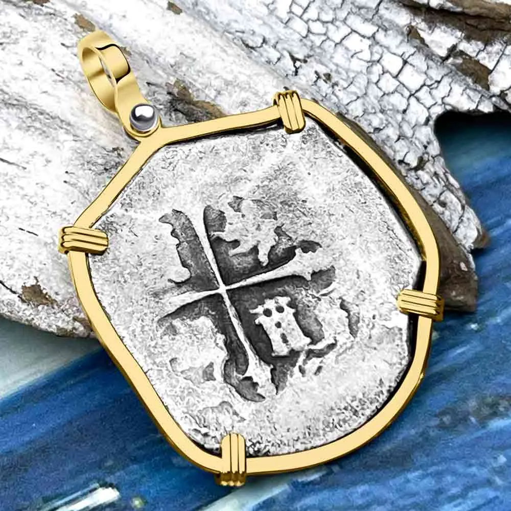 Concepcion Shipwreck 4 Reale Silver Piece of 8 14K Gold Pendant | Artifact #3004
