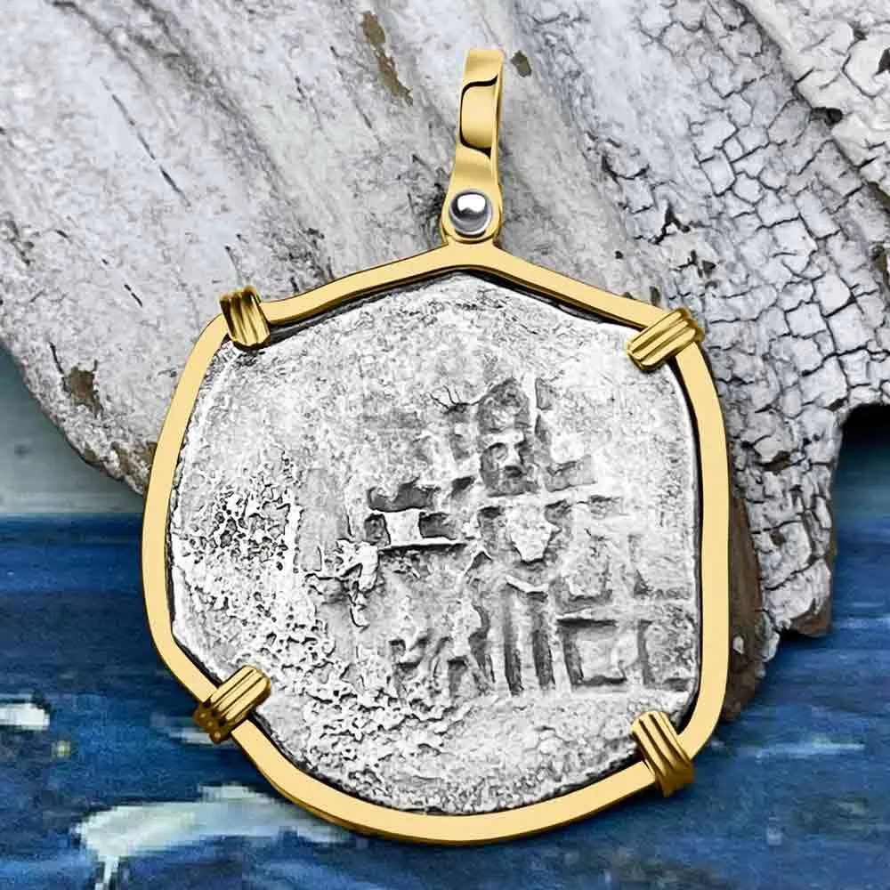 Concepcion Shipwreck 4 Reale Silver Piece of 8 14K Gold Pendant | Artifact #3004