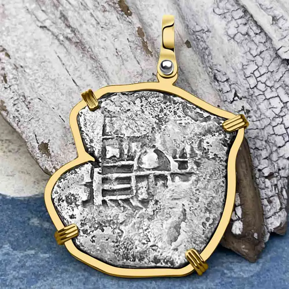 Concepcion Shipwreck 4 Reale Silver Piece of 8 14K Gold Pendant | Artifact #3005