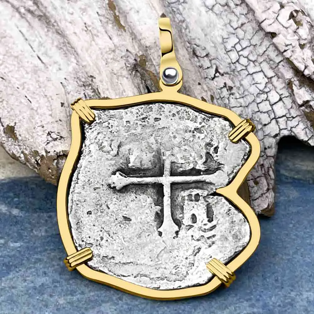 Concepcion Shipwreck 4 Reale Silver Piece of 8 14K Gold Pendant | Artifact #3005