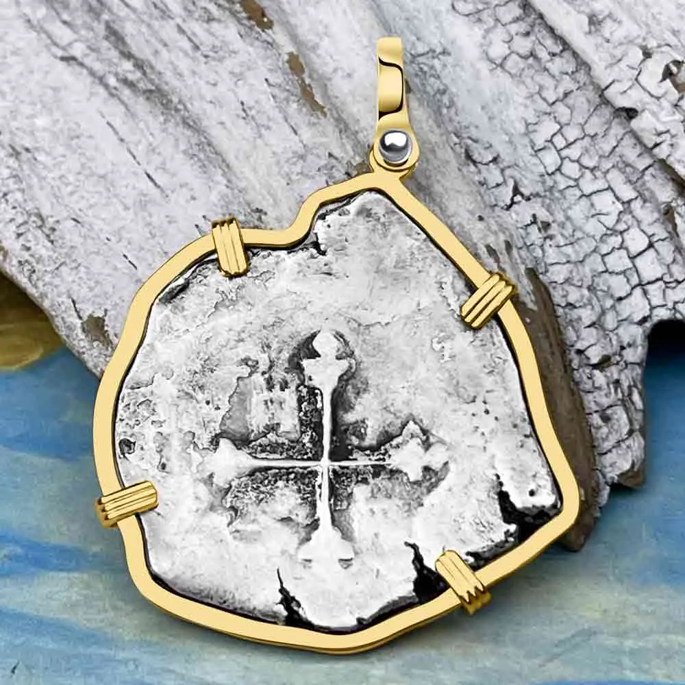 Concepcion Shipwreck 4 Reale Silver Piece of 8 14K Gold Pendant | Artifact #3006