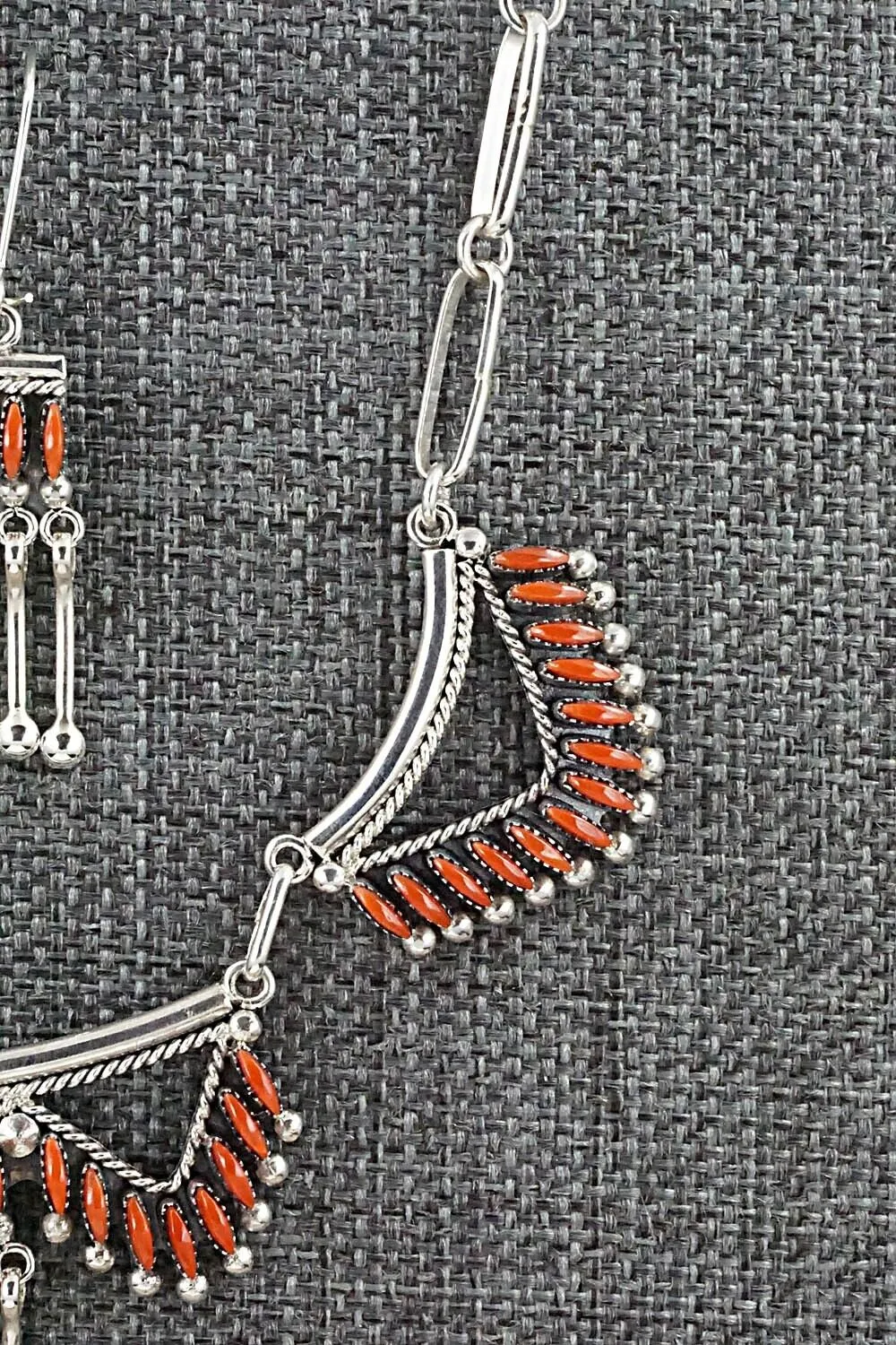 Coral & Sterling Silver Necklace and Earrings Set - Stewart Nakatewa