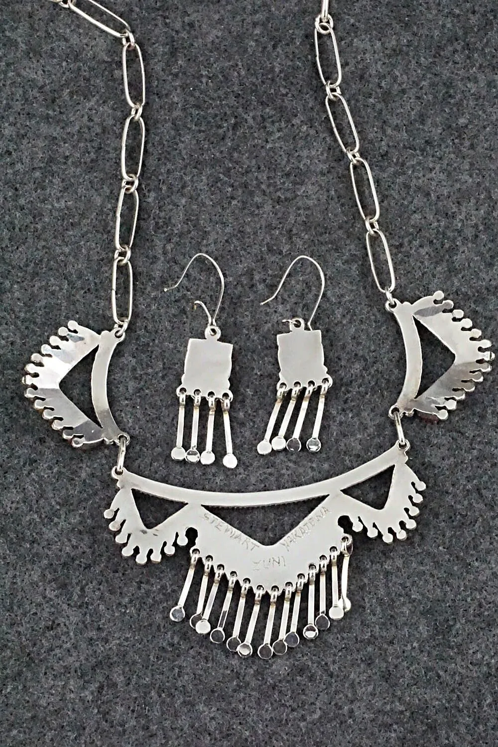 Coral & Sterling Silver Necklace and Earrings Set - Stewart Nakatewa