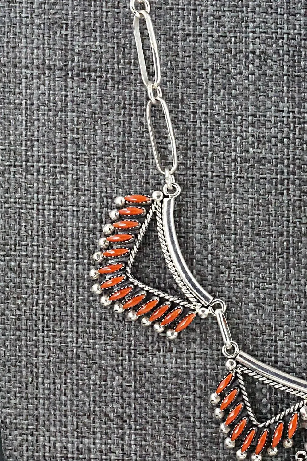 Coral & Sterling Silver Necklace and Earrings Set - Stewart Nakatewa