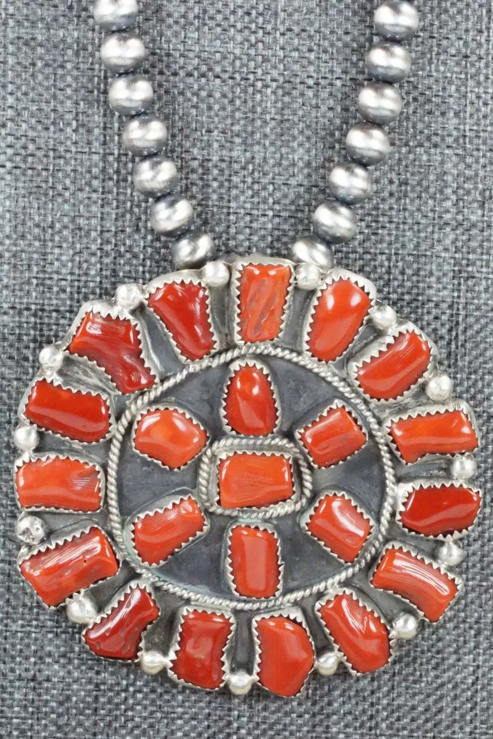 Coral & Sterling Silver Pearl Necklace - Raymond Delgarito