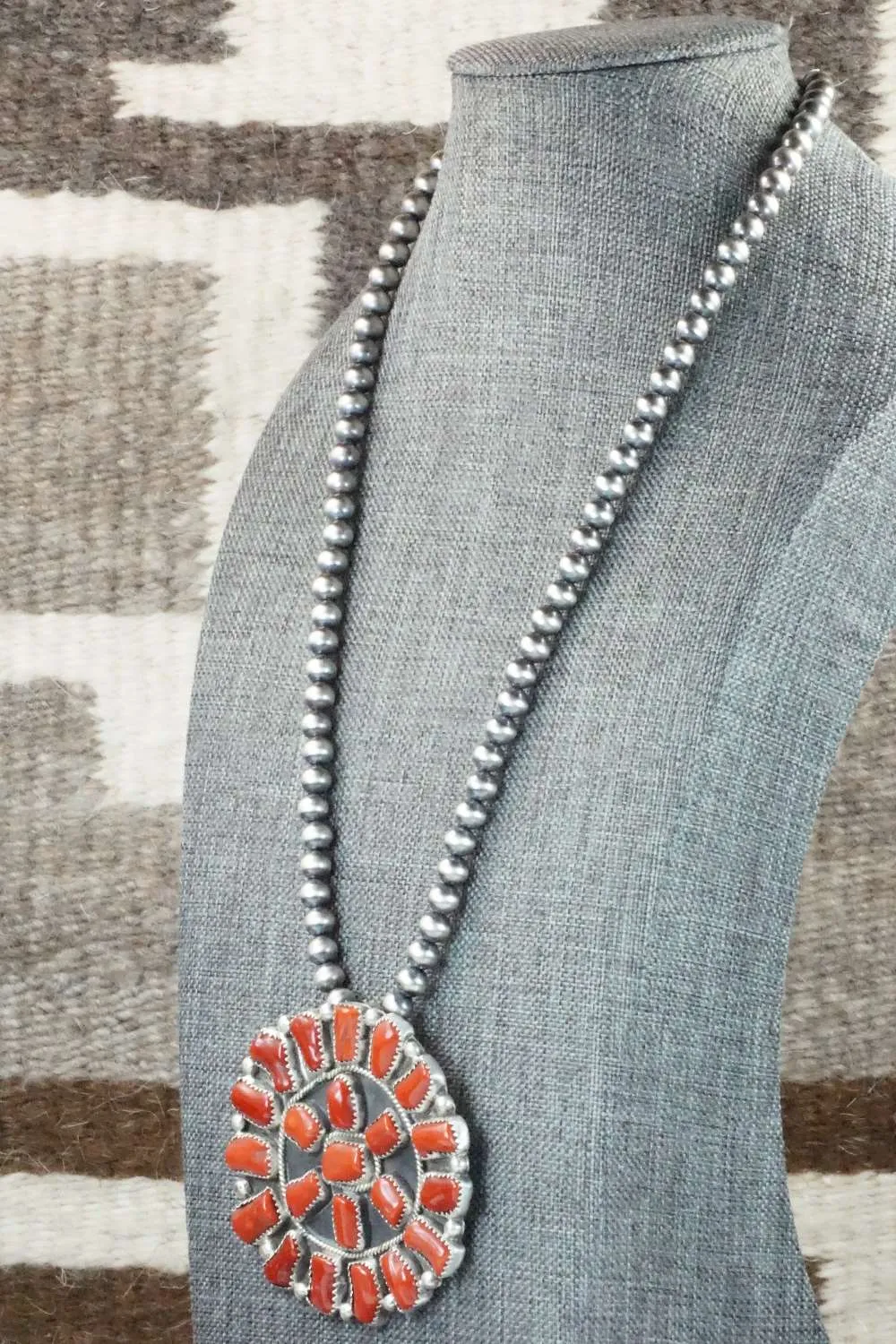 Coral & Sterling Silver Pearl Necklace - Raymond Delgarito