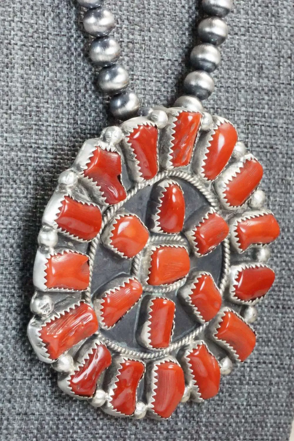 Coral & Sterling Silver Pearl Necklace - Raymond Delgarito