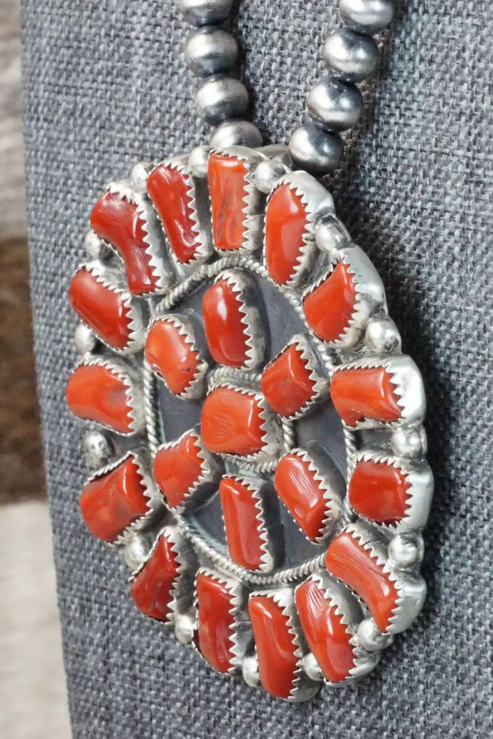 Coral & Sterling Silver Pearl Necklace - Raymond Delgarito