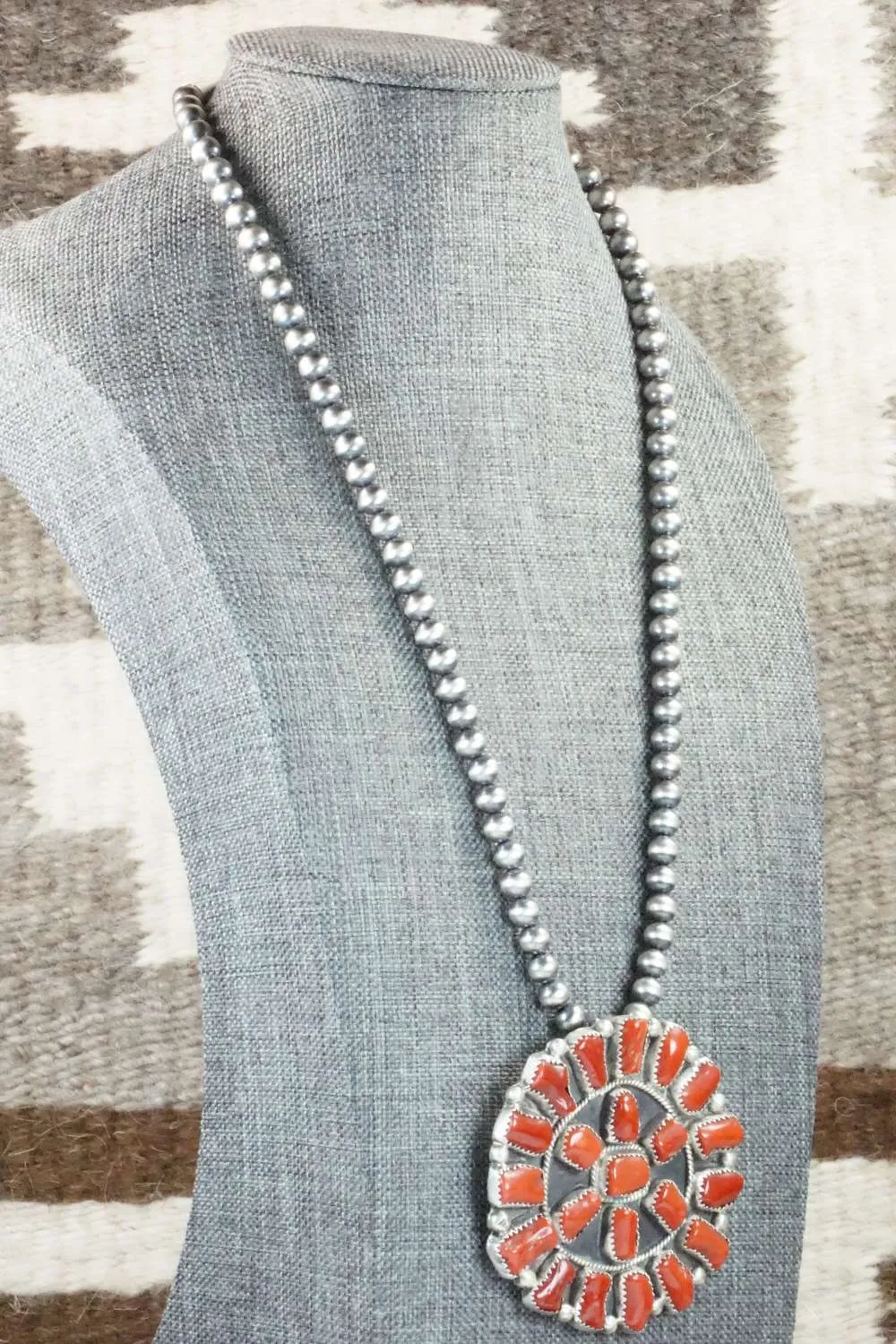 Coral & Sterling Silver Pearl Necklace - Raymond Delgarito
