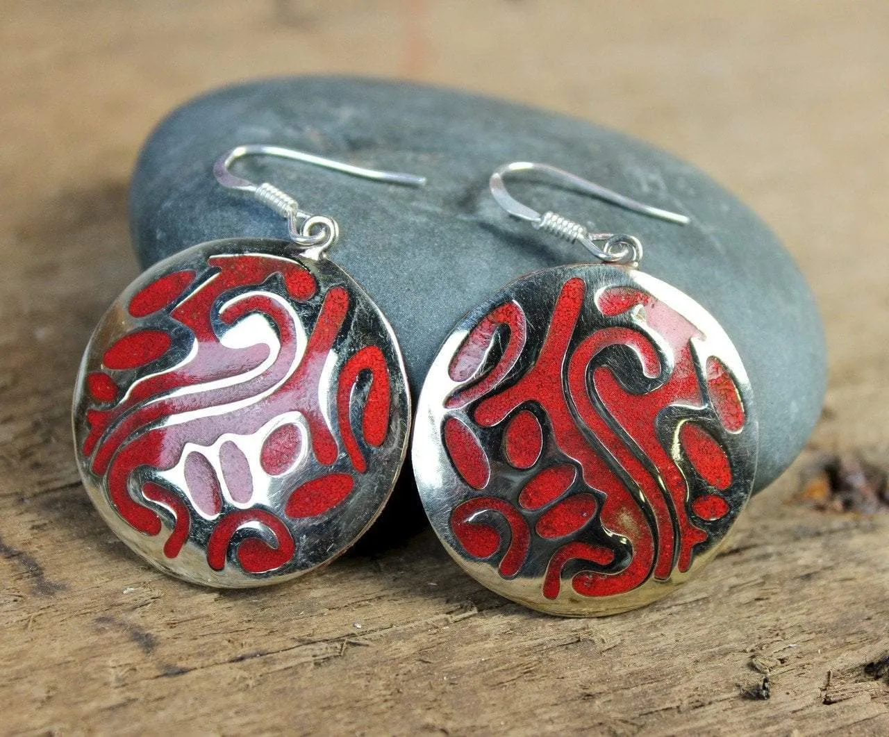 Coral Inlaid Earrings