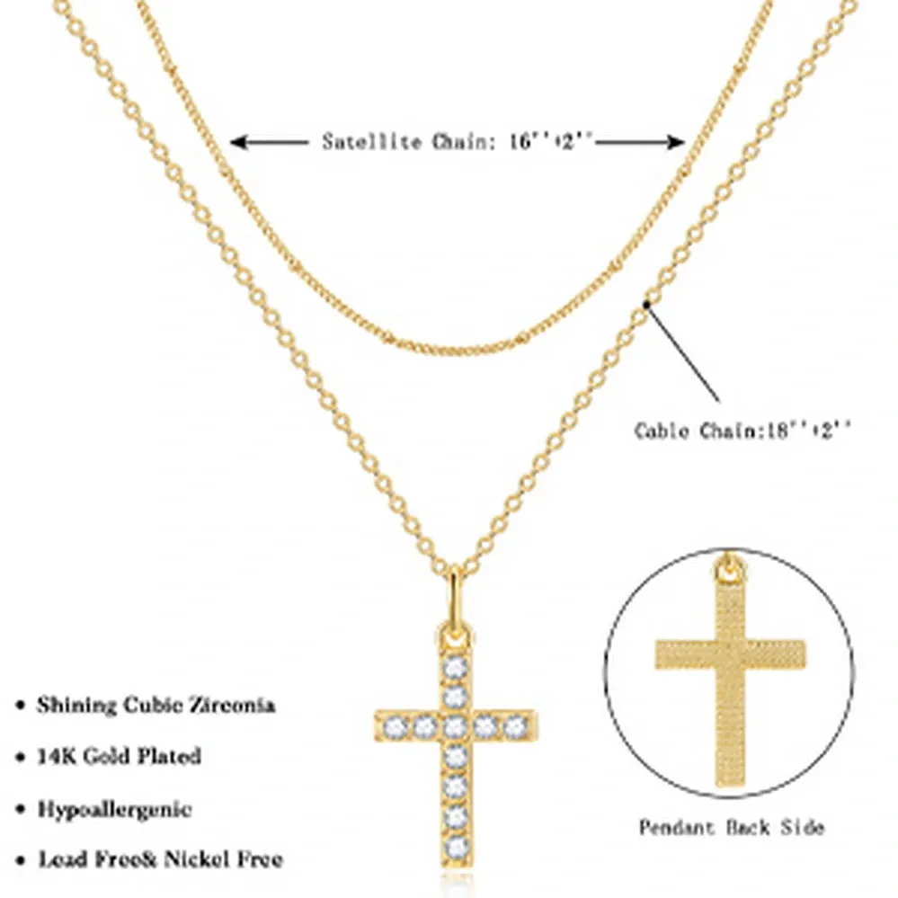 Cross Zircon Layered Necklace