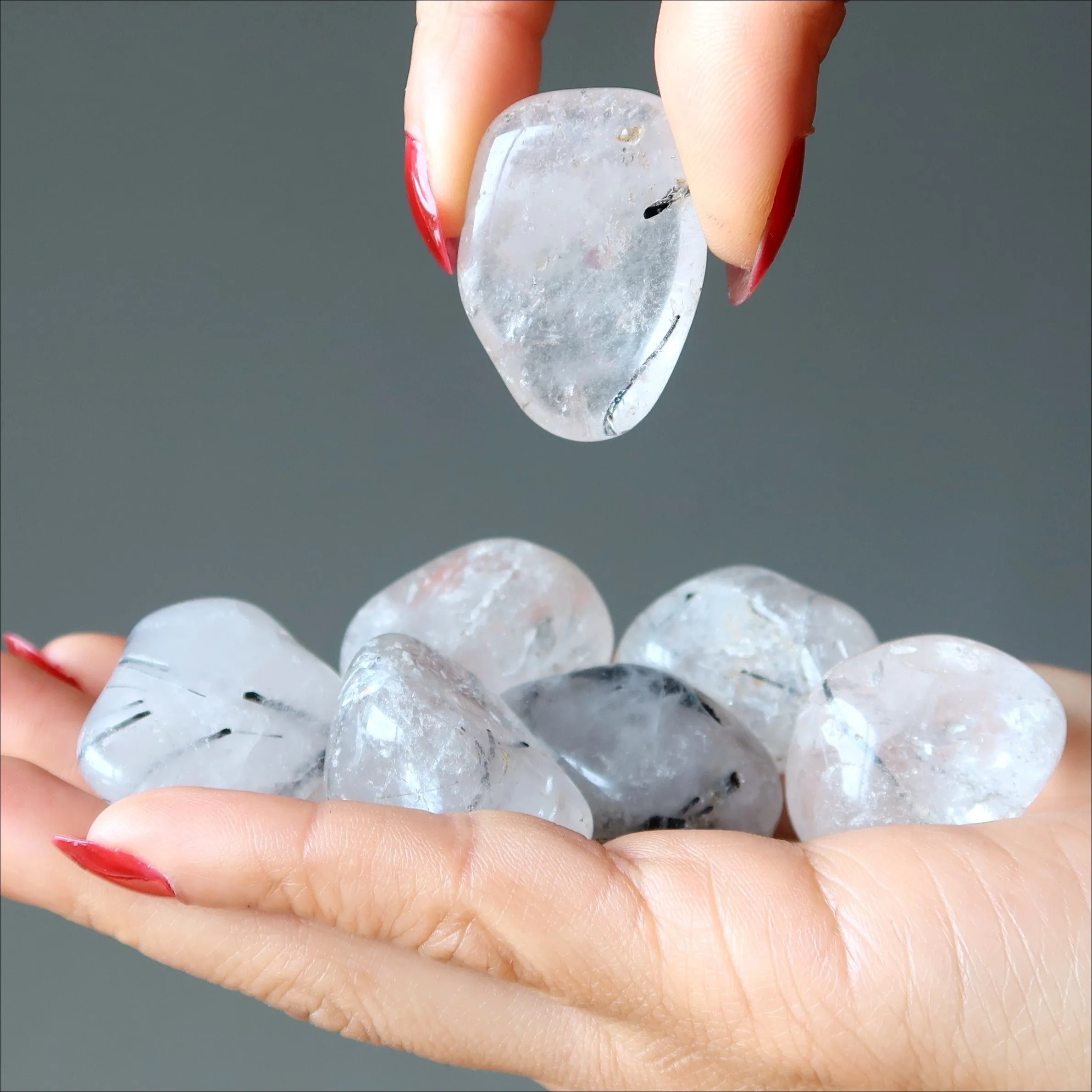 Crown Chakra Tumbled Stone Set Rutilated Quartz Tourmaline