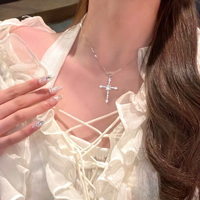 Crystal Zircon Cross Pendant Necklace