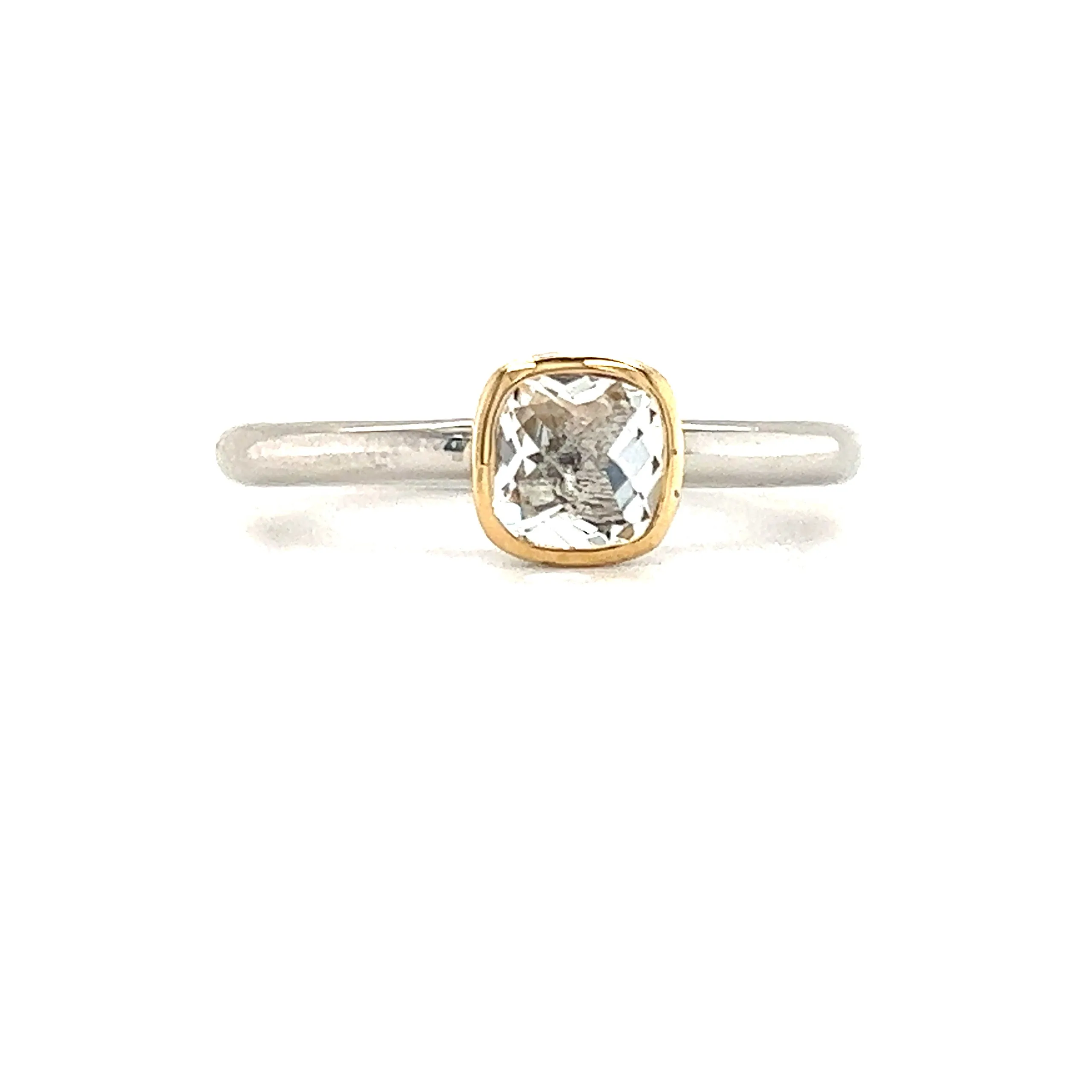 Cushion White Topaz Ring with 14K Yellow Gold Accent in Sterling Silver