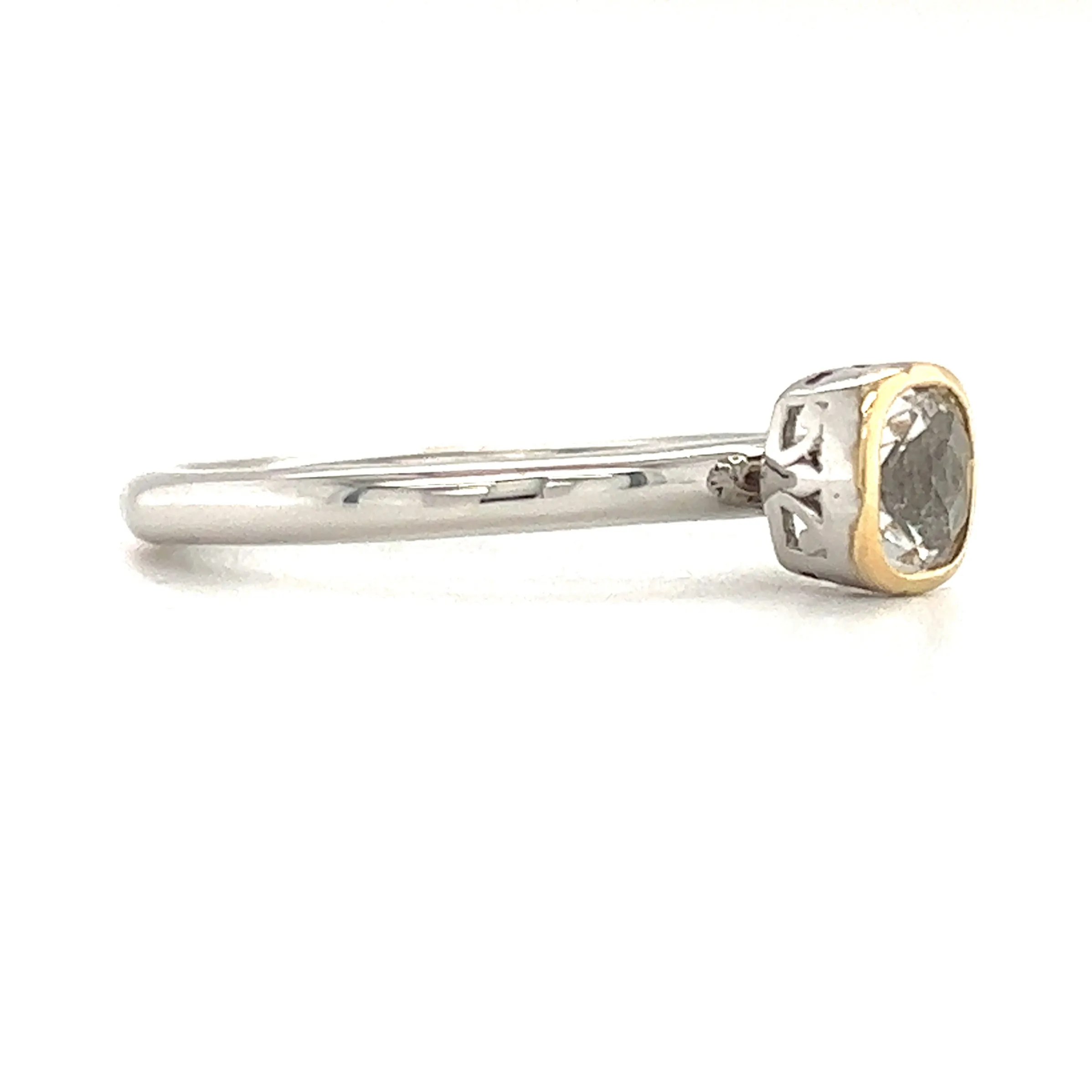 Cushion White Topaz Ring with 14K Yellow Gold Accent in Sterling Silver