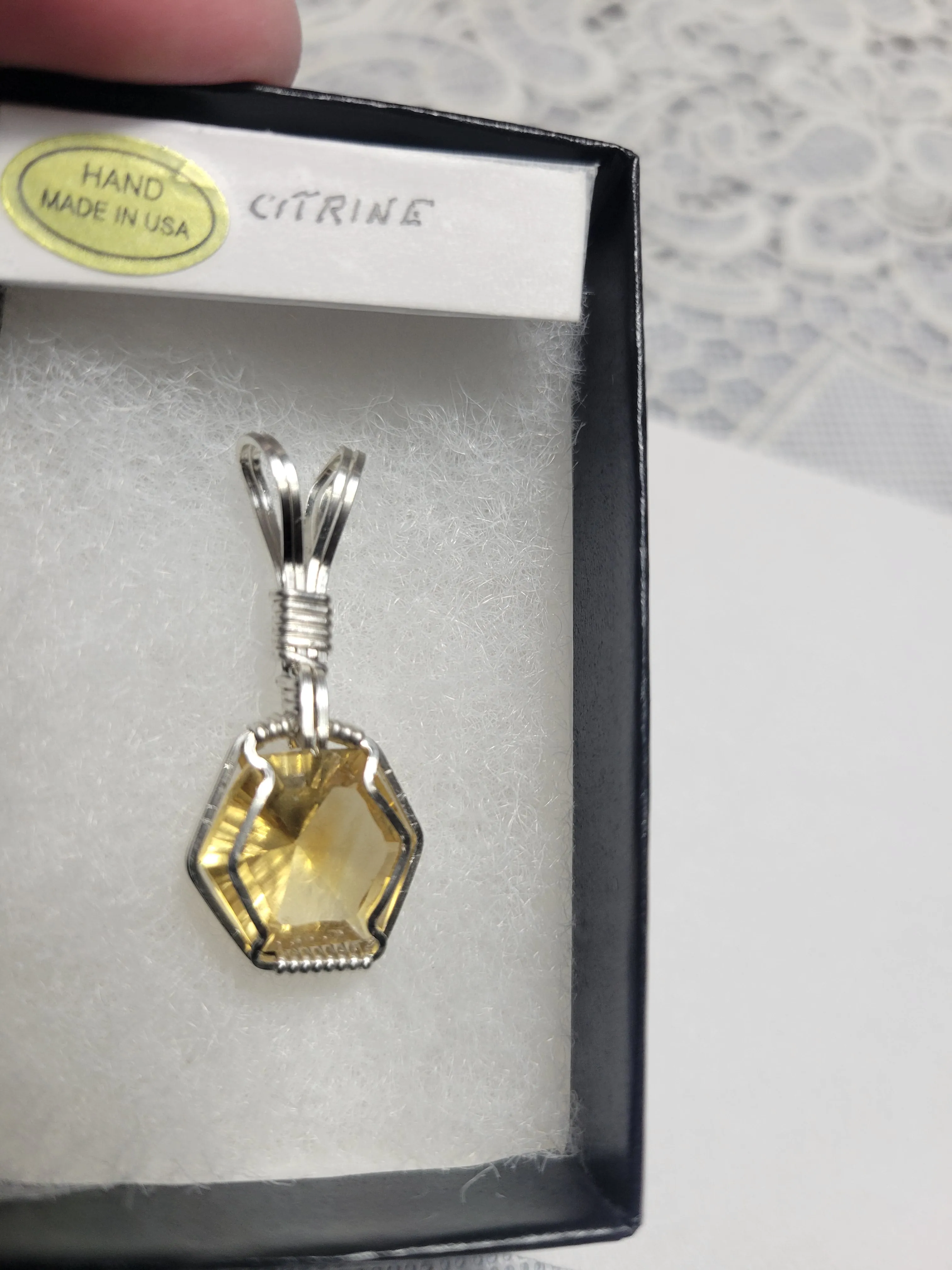 Custom Wire Wrapped Faceted Citrine Necklace/Pendant Sterling Silver