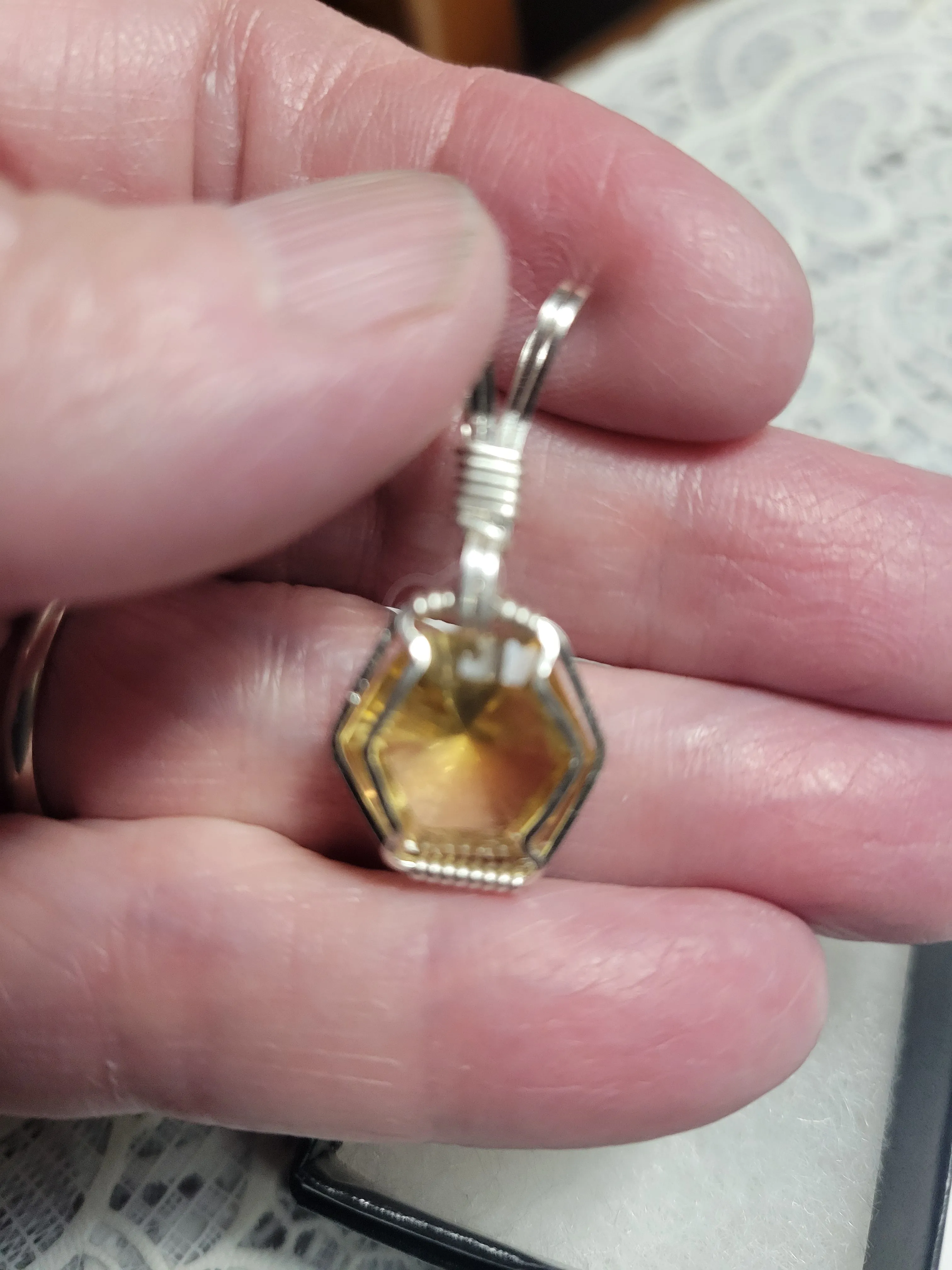 Custom Wire Wrapped Faceted Citrine Necklace/Pendant Sterling Silver