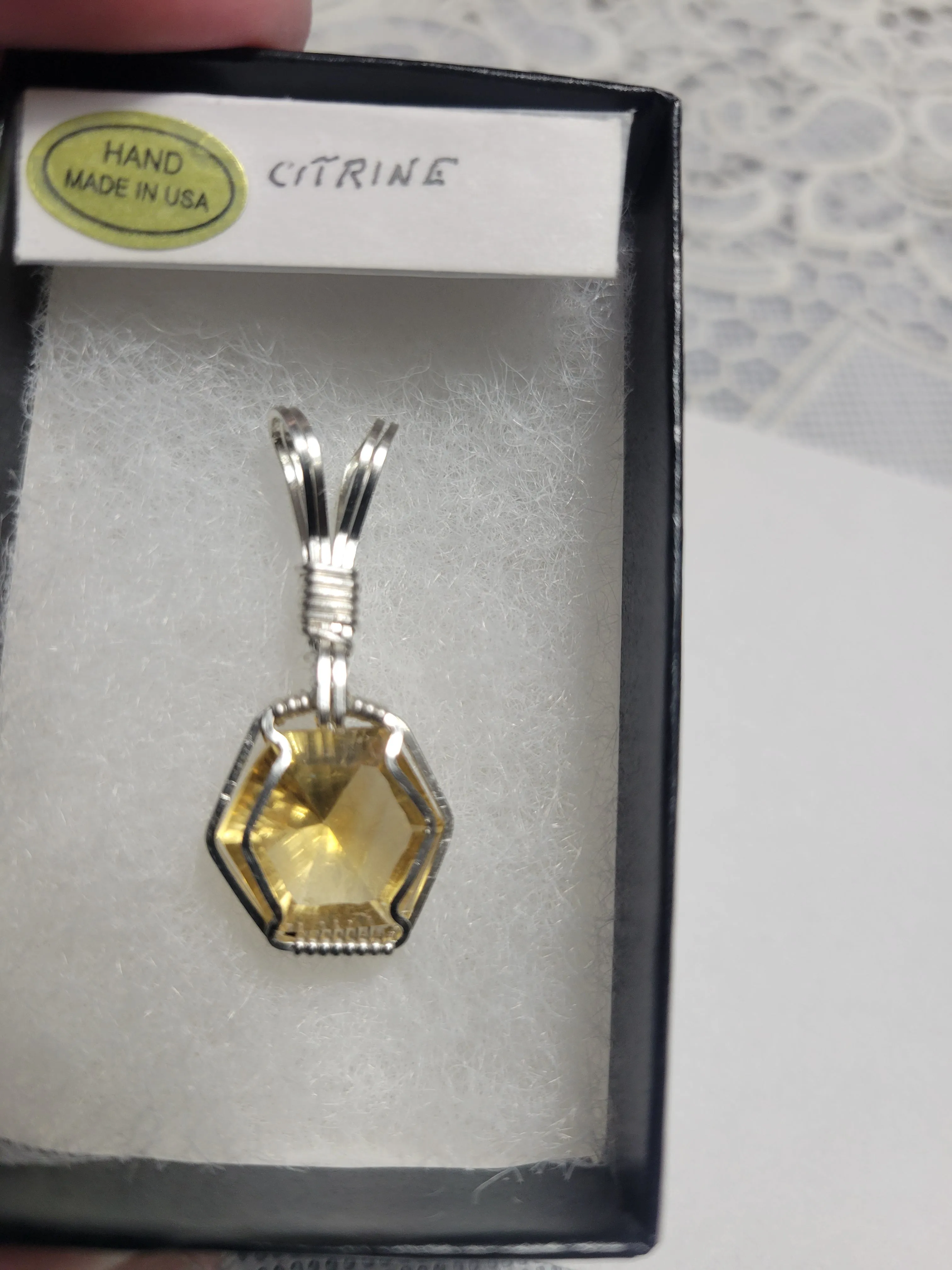 Custom Wire Wrapped Faceted Citrine Necklace/Pendant Sterling Silver