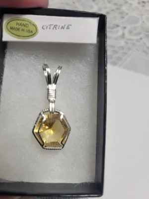 Custom Wire Wrapped Faceted Citrine Necklace/Pendant Sterling Silver