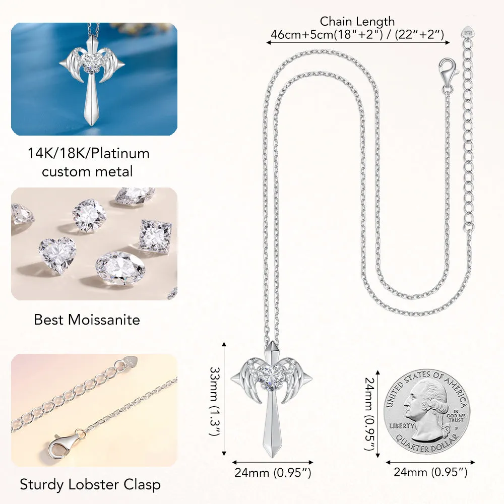 Customize Angel Wings Cross Necklace