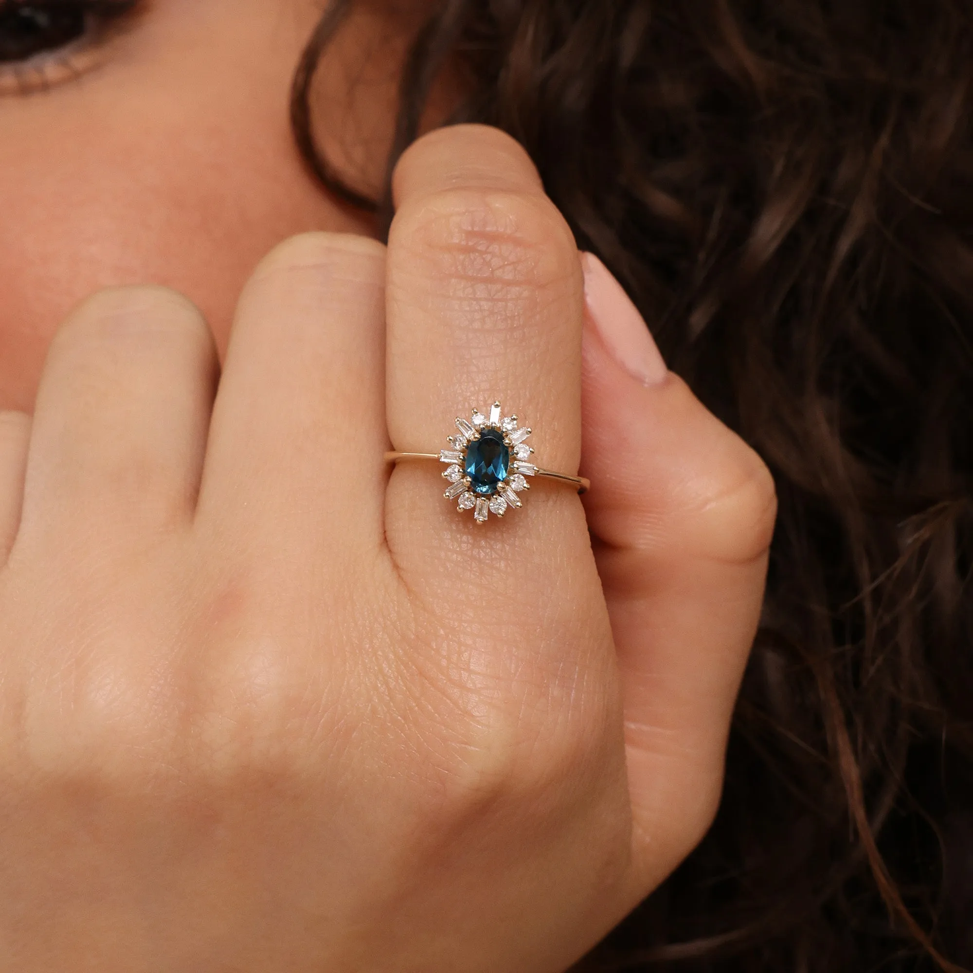 Diamond Framed Blue Topaz Engagement Ring, Azulia