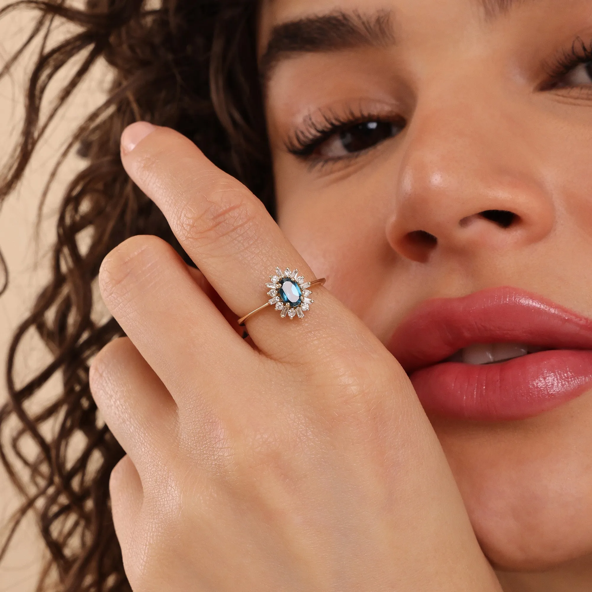 Diamond Framed Blue Topaz Engagement Ring, Azulia