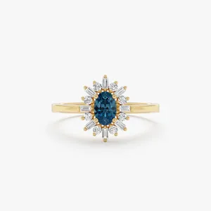 Diamond Framed Blue Topaz Engagement Ring, Azulia