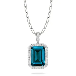 Doves 18K White Gold Diamond Pendant with London Blue Topaz