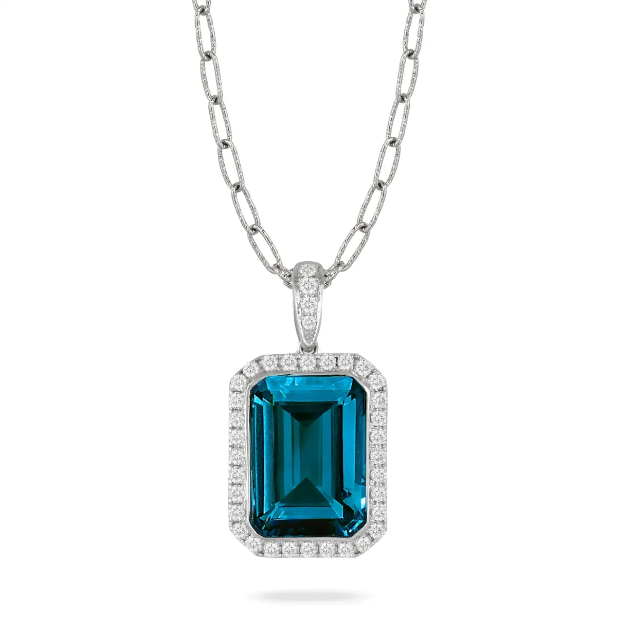Doves 18K White Gold Diamond Pendant with London Blue Topaz