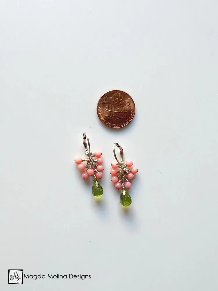 Elegant And Colorful Coral & Peridot Earrings