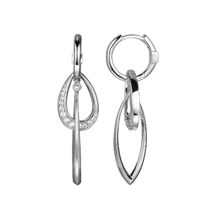 ELLE Sterling Silver "Swing" Marquise & Pave CZ Link Dangle Earrings (SI5033)