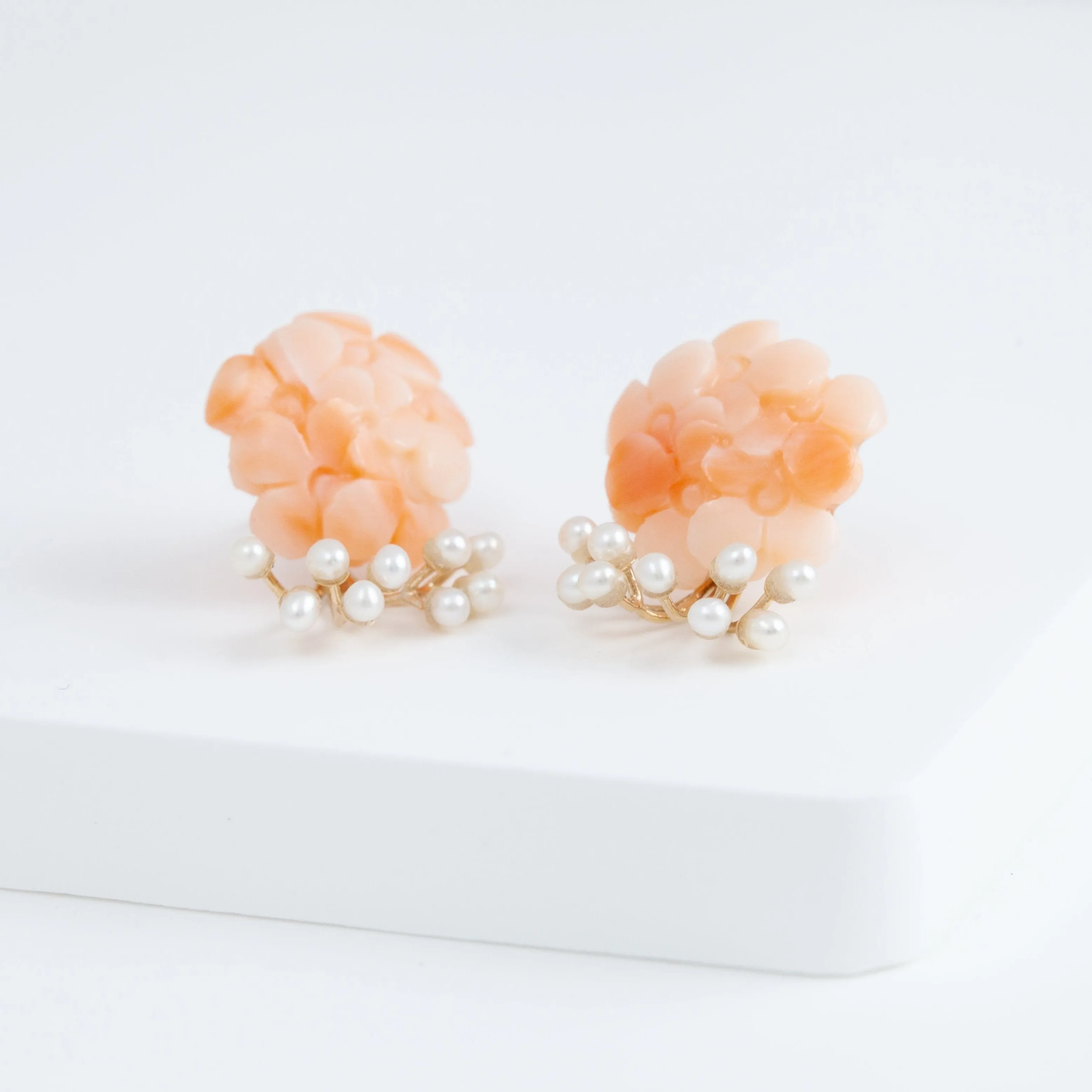 Fairy big momoiro coral and pearl earrings [limited edition]