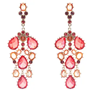 Fashion Chic Sparkle Crystal Rhinestone Stone Dangle Statement Earrings Red