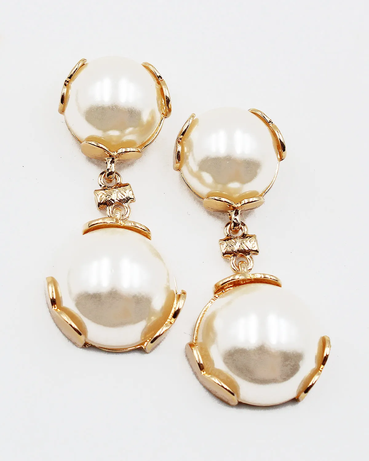Faux Pearl Double Drop Earrings