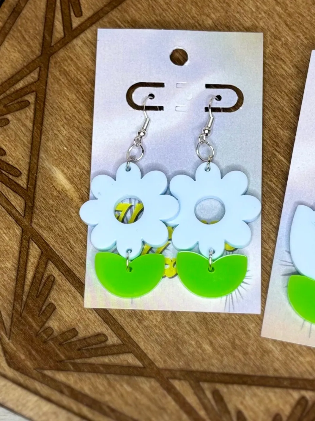 Flower & Stem Double Dangles - Acrylic Earrings