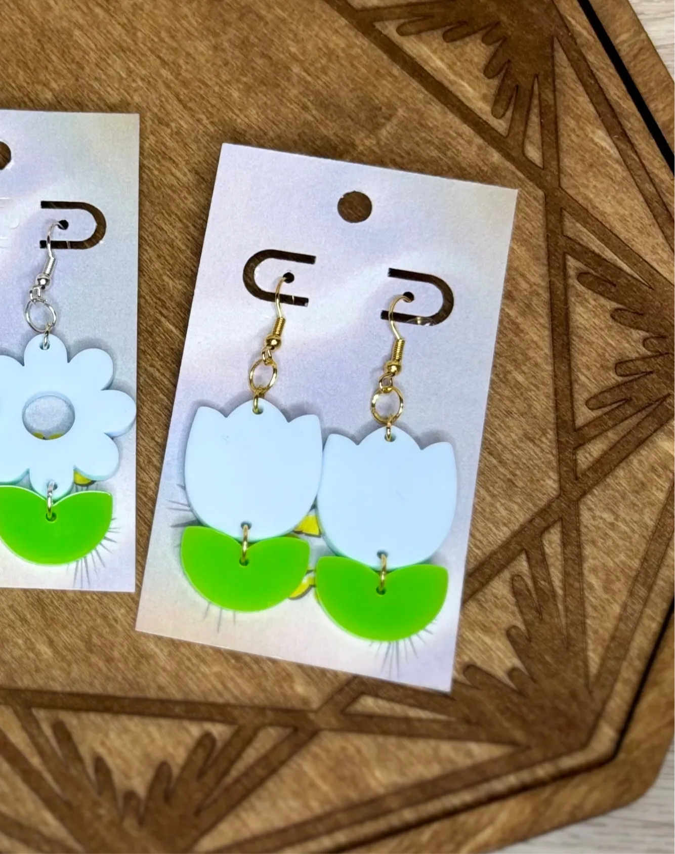 Flower & Stem Double Dangles - Acrylic Earrings