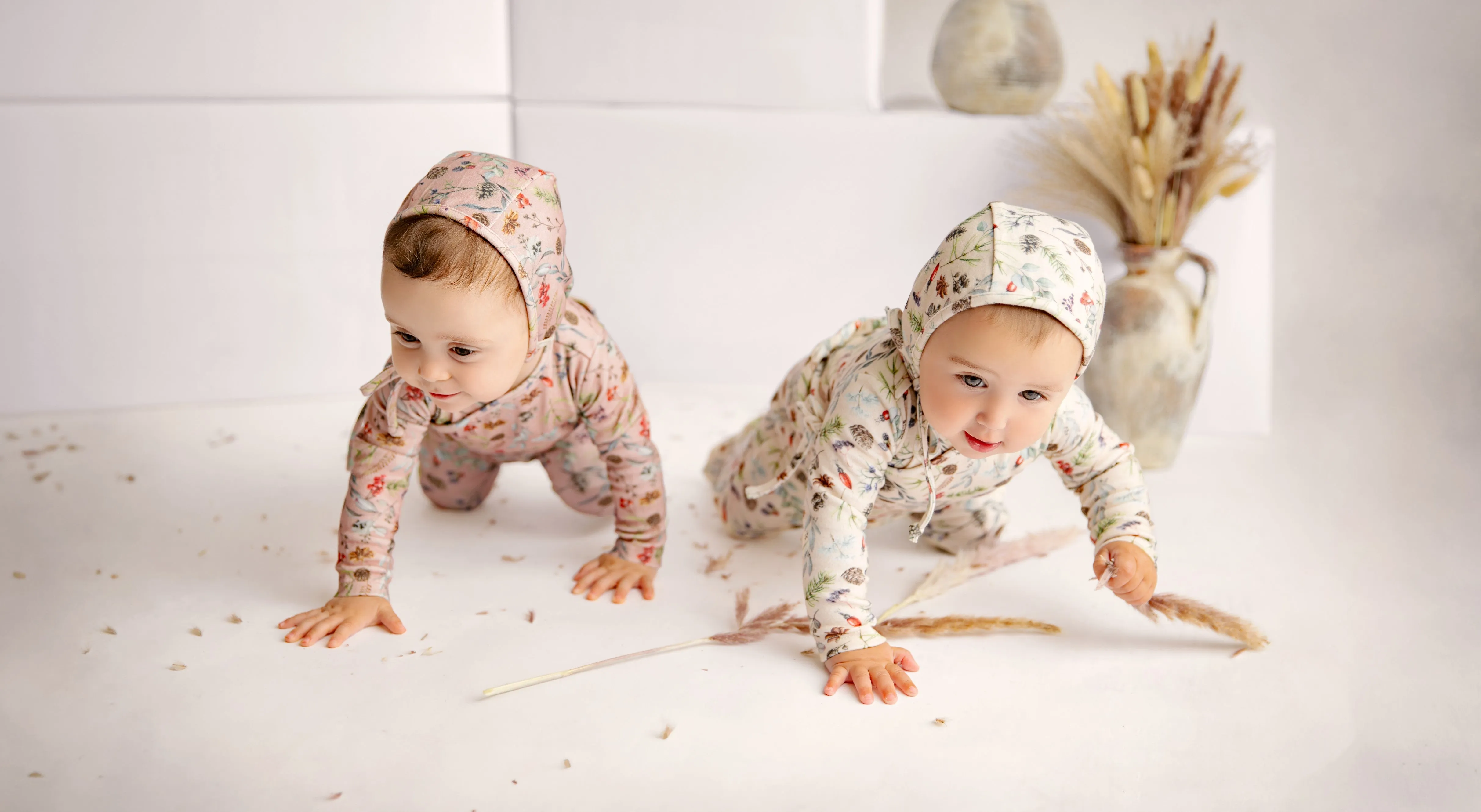 footie forest print with bonnet - white