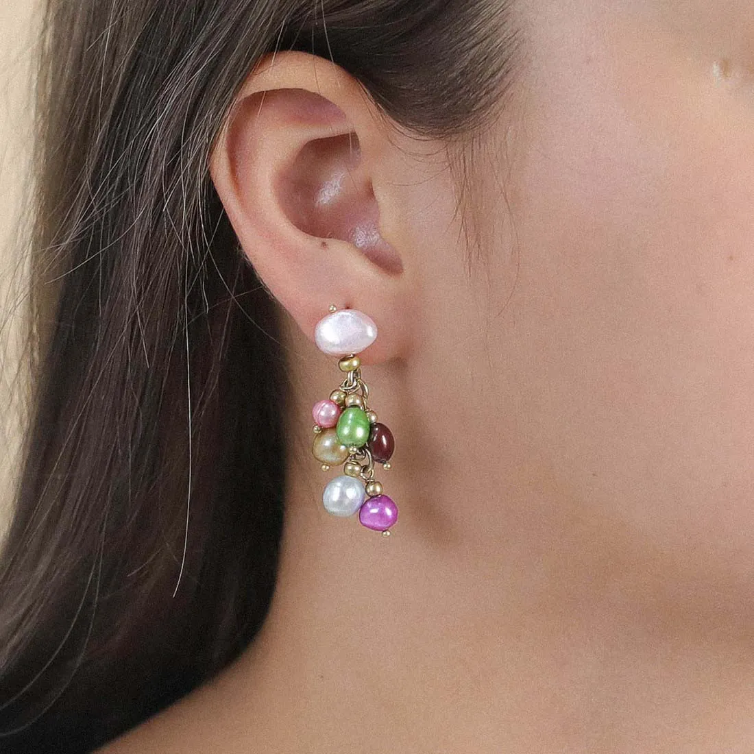 Fresh Water Pearl Grape Cluster Earrings