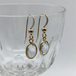Gemstone earrings with clear quartz (rock crystal) crystal drops on gold vermeil hooks